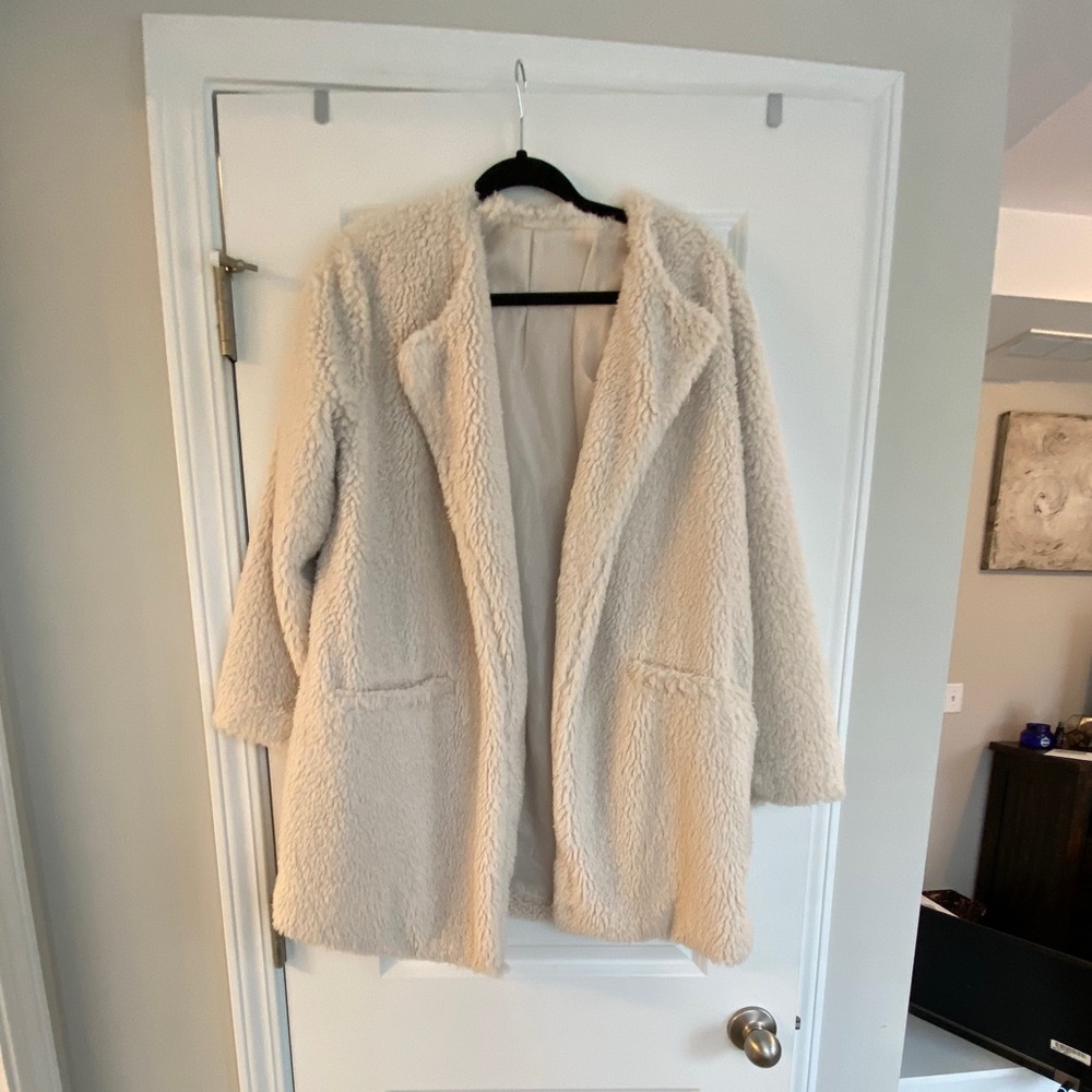 Democracy - Cream Faux Fur Long Jacket